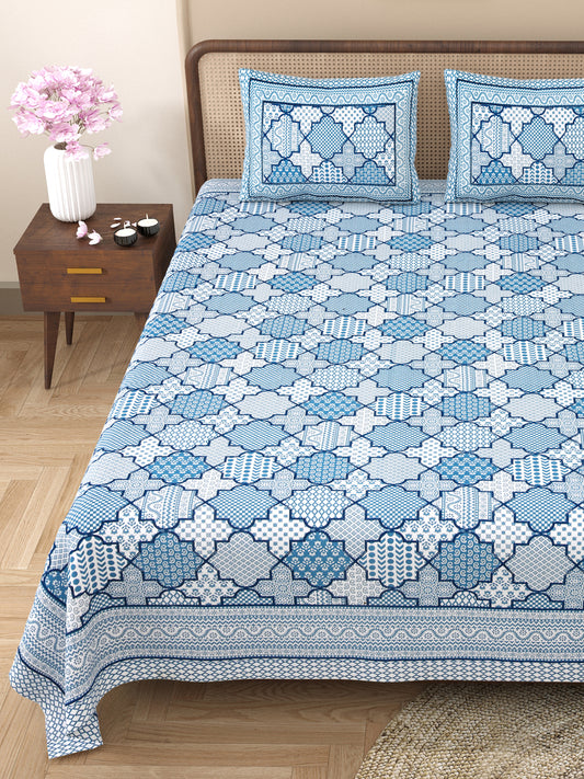 100% pure cotton jaipuri sanganari printed 98*108 king size Premium bedsheet with 2 Matching pillow covers