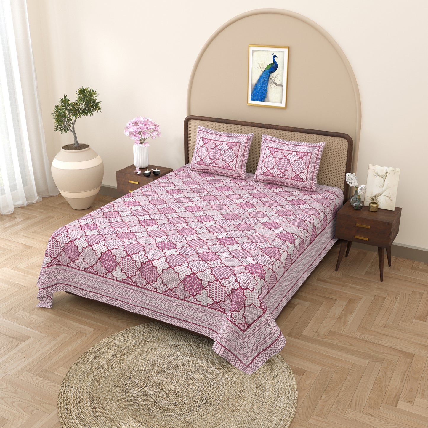 100% pure cotton jaipuri sanganari printed 98*108 king size Premium bedsheet with 2 Matching pillow covers