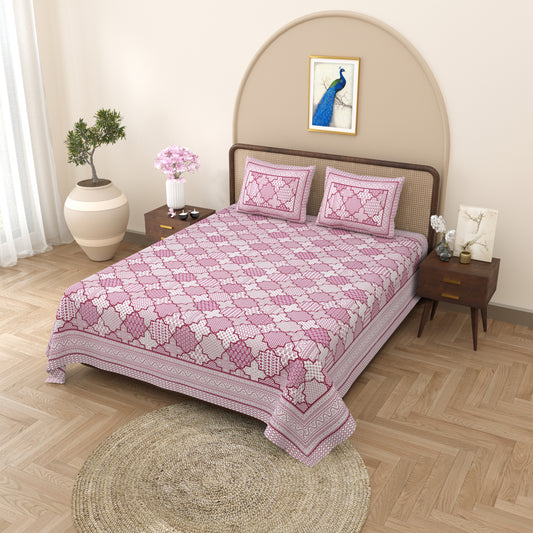 100% pure cotton jaipuri sanganari printed 98*108 king size Premium bedsheet with 2 Matching pillow covers