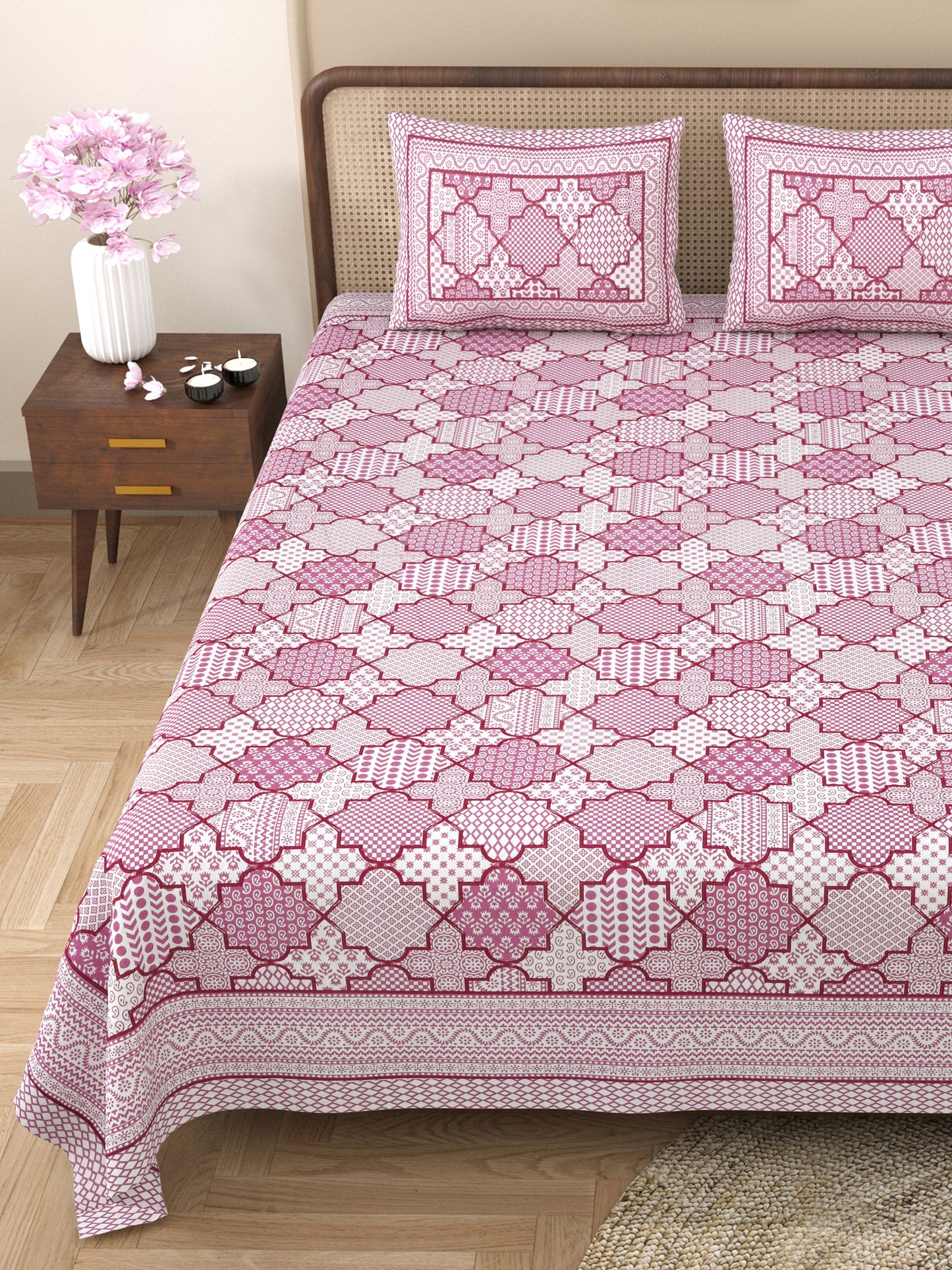 100% pure cotton jaipuri sanganari printed 98*108 king size Premium bedsheet with 2 Matching pillow covers