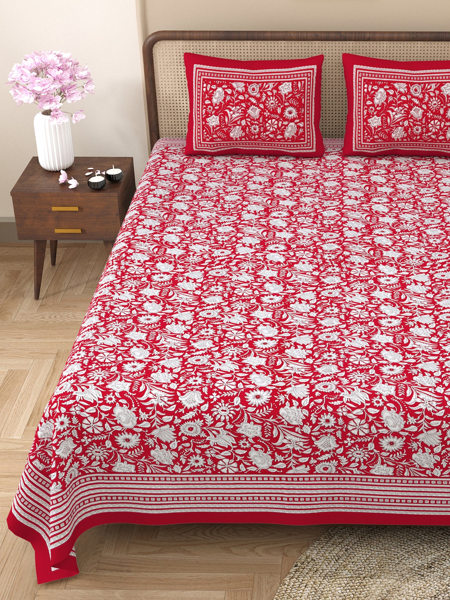 100% pure cotton jaipuri sanganari printed 98*108 king size Premium bedsheet with 2 Matching pillow covers