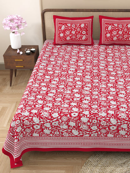 100% pure cotton jaipuri sanganari printed 98*108 king size Premium bedsheet with 2 Matching pillow covers