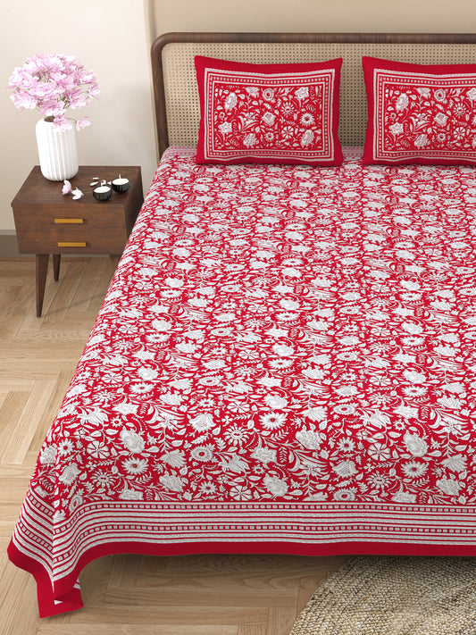 100% pure cotton jaipuri sanganari printed 98*108 king size Premium bedsheet with 2 Matching pillow covers