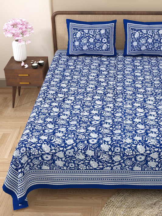 100% pure cotton jaipuri sanganari printed 98*108 king size Premium bedsheet with 2 Matching pillow covers