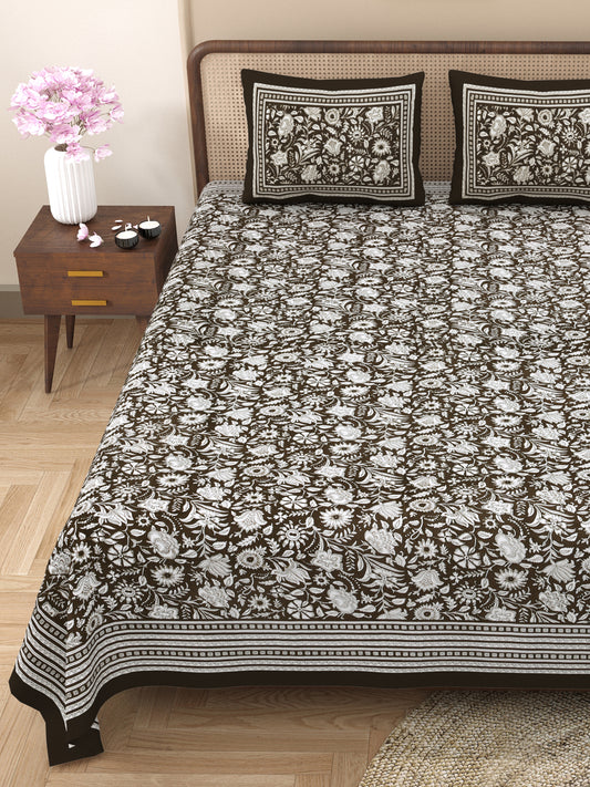 100% pure cotton jaipuri sanganari printed 98*108 king size Premium bedsheet with 2 Matching pillow covers