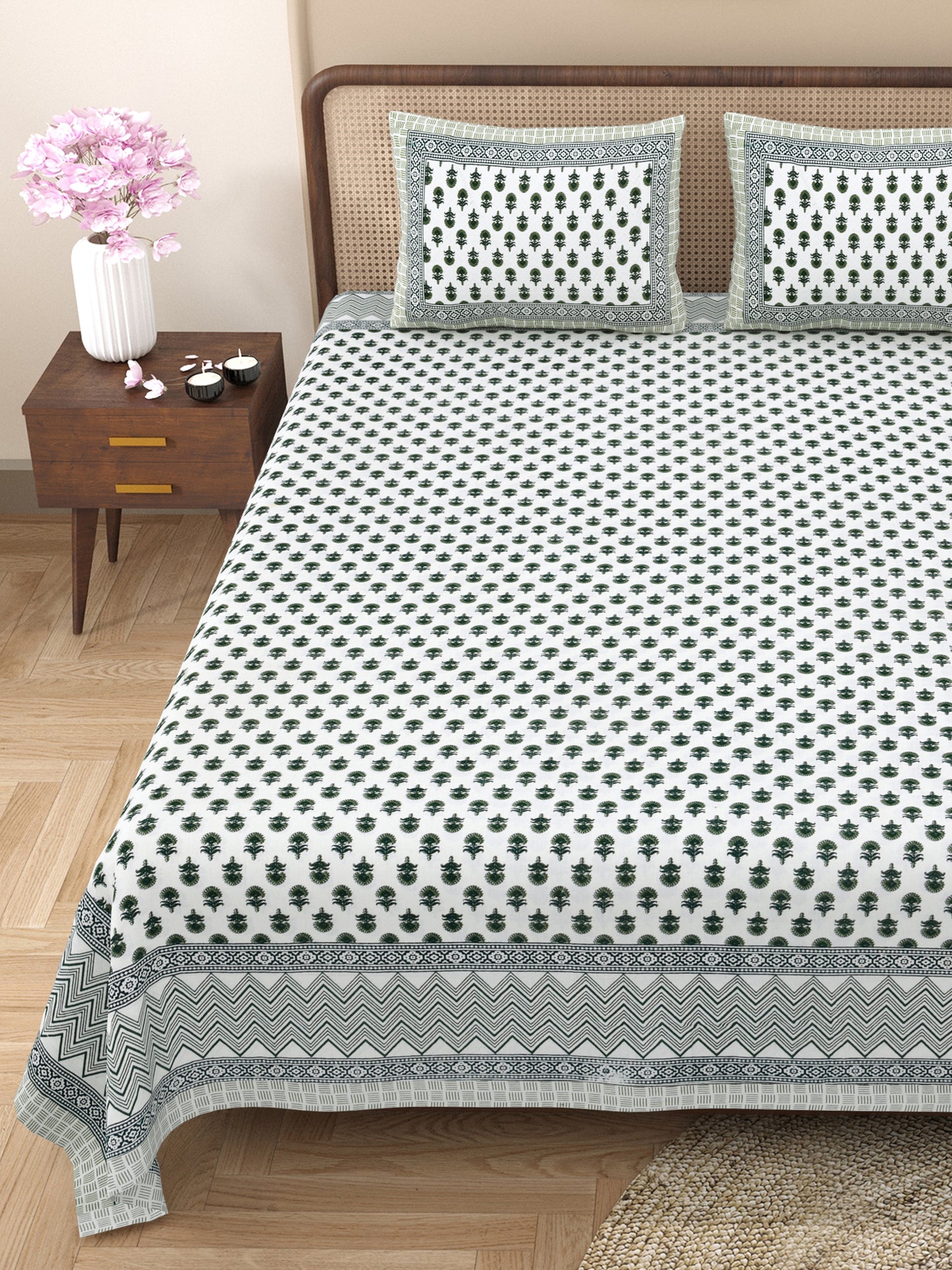100% pure cotton jaipuri sanganari printed 98*108 king size Premium bedsheet with 2 Matching pillow covers