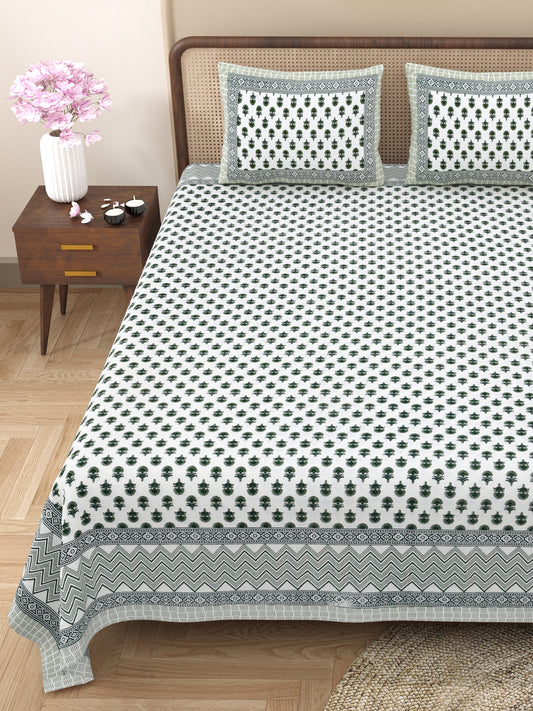 100% pure cotton jaipuri sanganari printed 98*108 king size Premium bedsheet with 2 Matching pillow covers