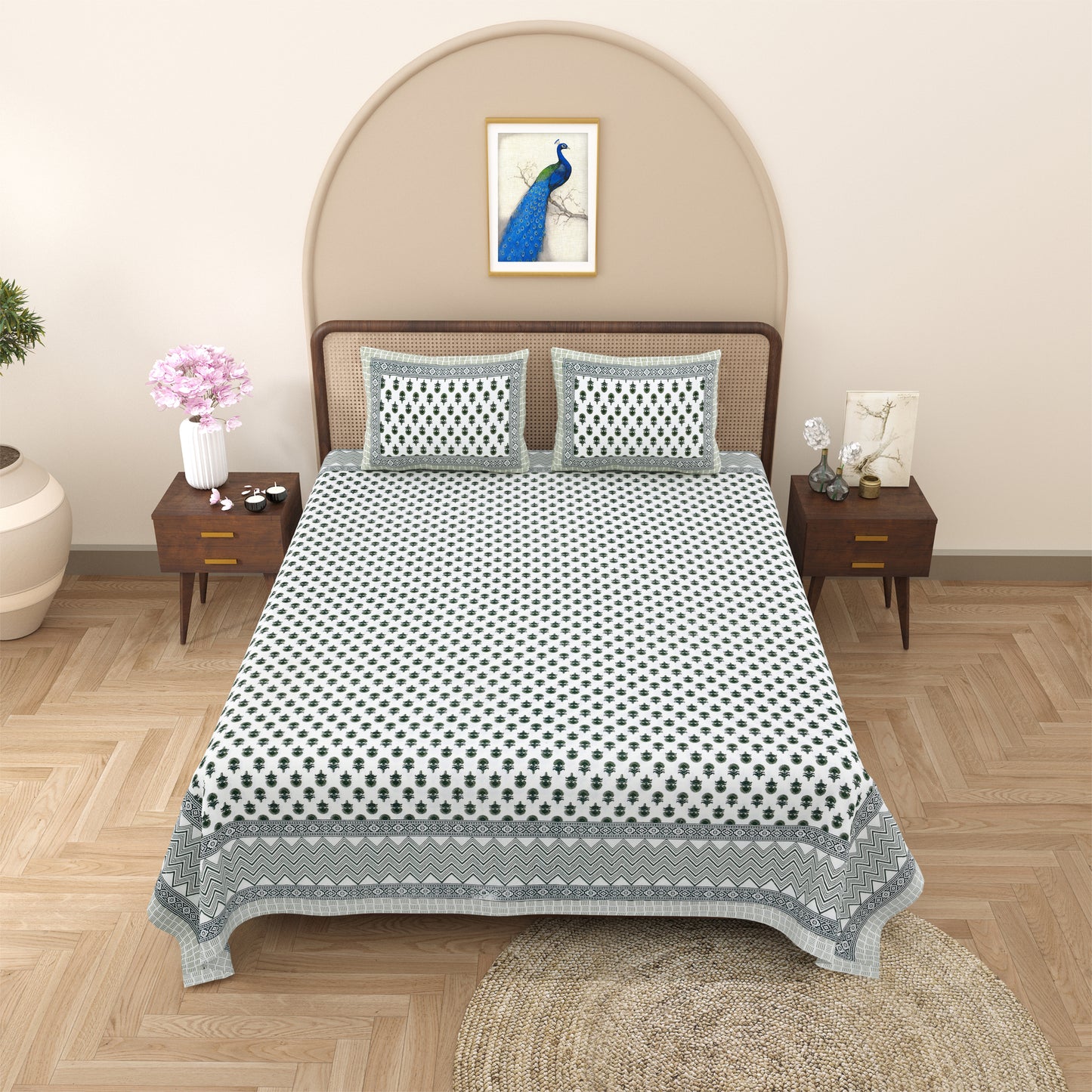 100% pure cotton jaipuri sanganari printed 98*108 king size Premium bedsheet with 2 Matching pillow covers