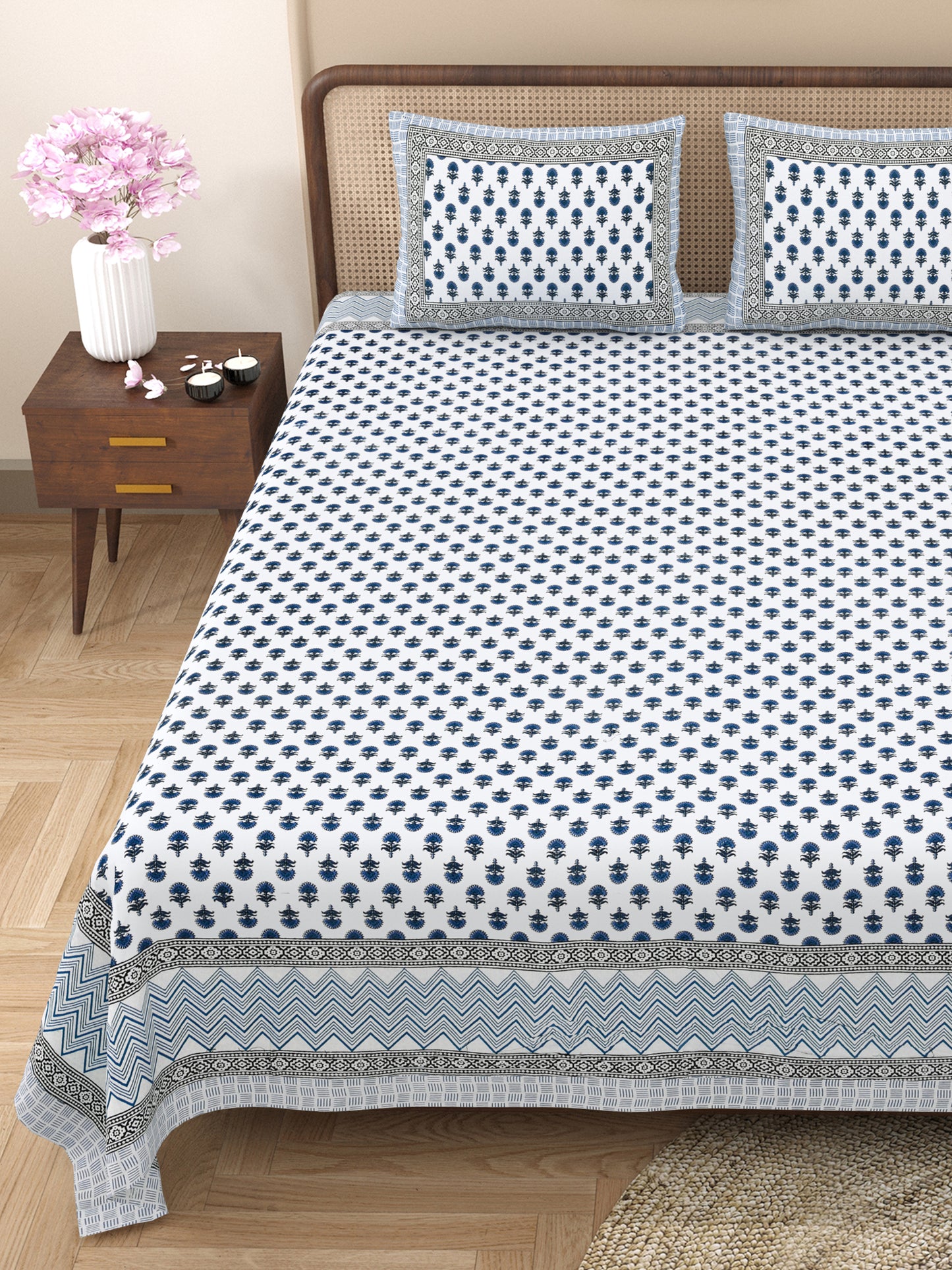 100% pure cotton jaipuri sanganari printed 98*108 king size Premium bedsheet with 2 Matching pillow covers
