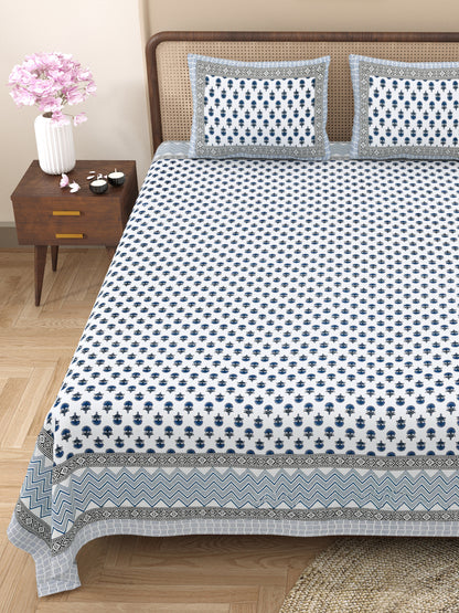 100% pure cotton jaipuri sanganari printed 98*108 king size Premium bedsheet with 2 Matching pillow covers