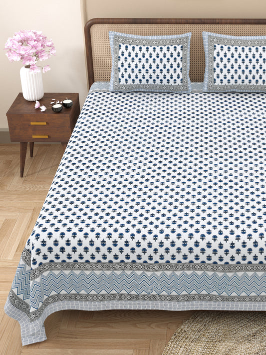 100% pure cotton jaipuri sanganari printed 98*108 king size Premium bedsheet with 2 Matching pillow covers