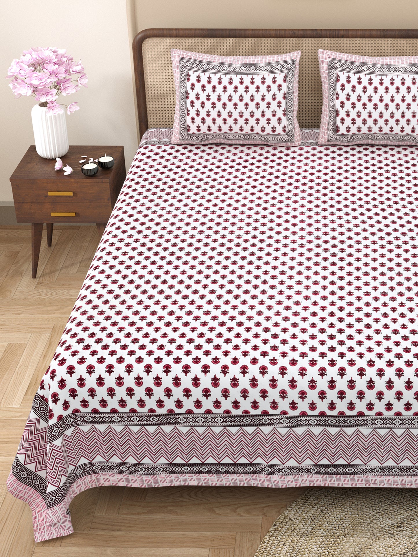 100% pure cotton jaipuri sanganari printed 98*108 king size Premium bedsheet with 2 Matching pillow covers
