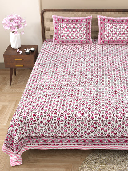 100% pure cotton jaipuri sanganari printed 98*108 king size Premium bedsheet with 2 Matching pillow covers