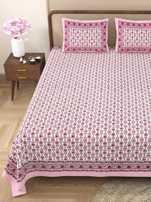 100% pure cotton jaipuri sanganari printed 98*108 king size Premium bedsheet with 2 Matching pillow covers