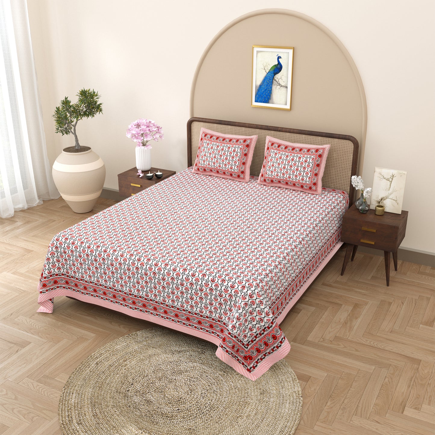100% pure cotton jaipuri sanganari printed 98*108 king size Premium bedsheet with 2 Matching pillow covers