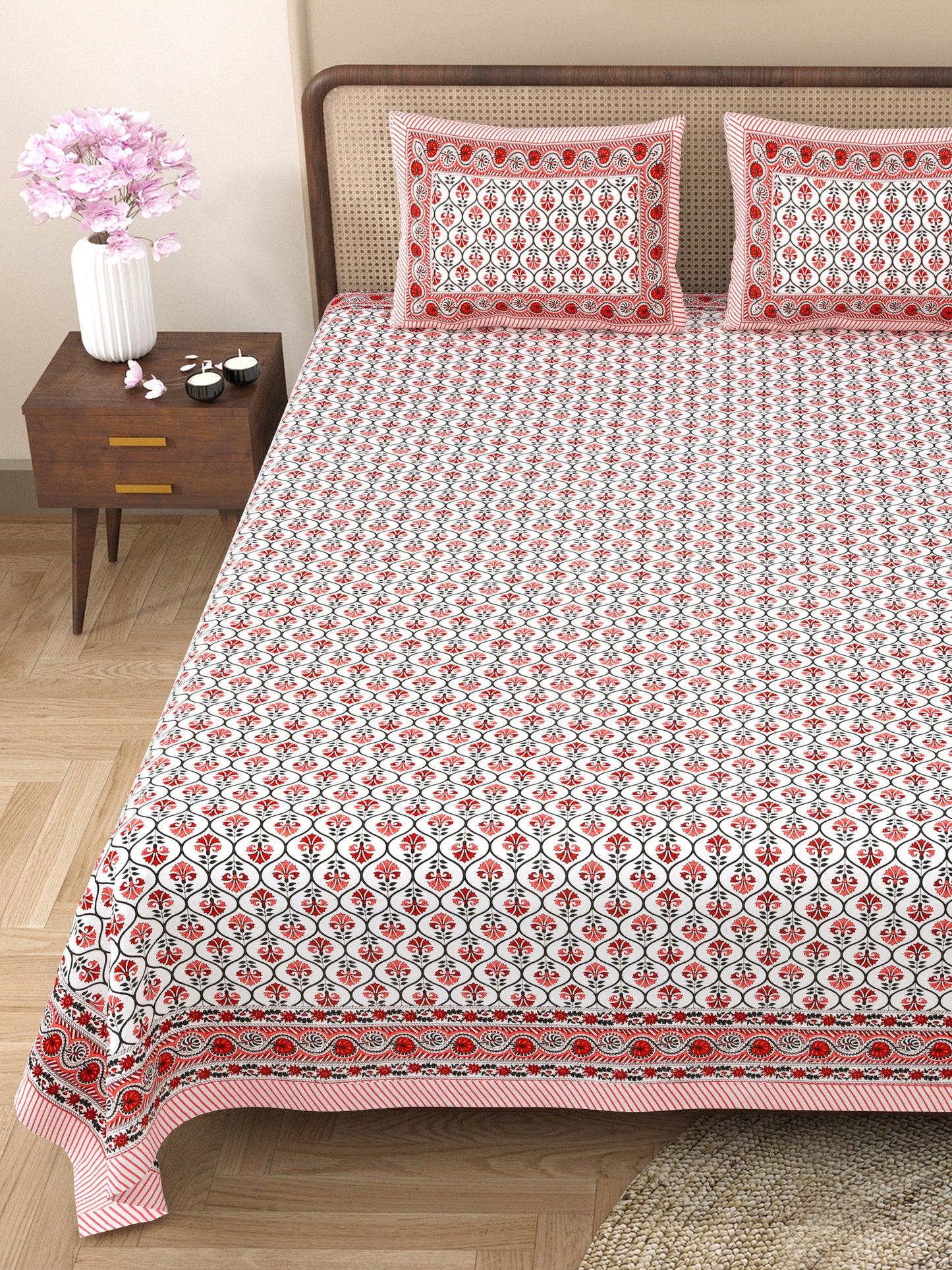100% pure cotton jaipuri sanganari printed 98*108 king size Premium bedsheet with 2 Matching pillow covers