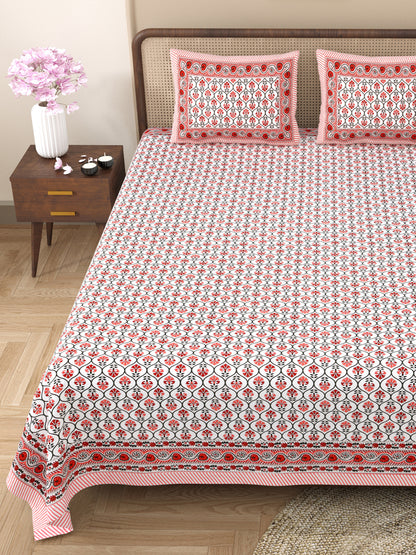 100% pure cotton jaipuri sanganari printed 98*108 king size Premium bedsheet with 2 Matching pillow covers