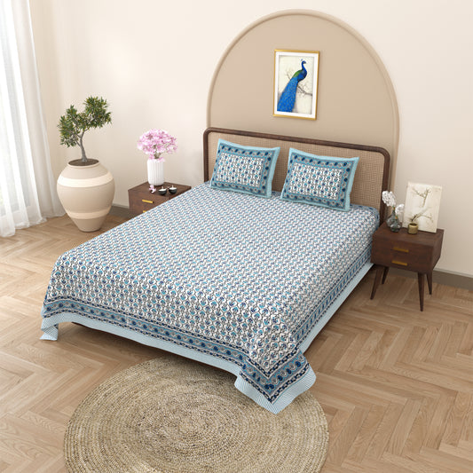 100% pure cotton jaipuri sanganari printed 98*108 king size Premium bedsheet with 2 Matching pillow covers