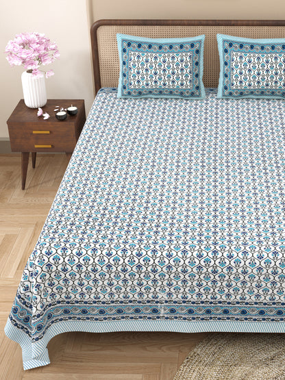 100% pure cotton jaipuri sanganari printed 98*108 king size Premium bedsheet with 2 Matching pillow covers