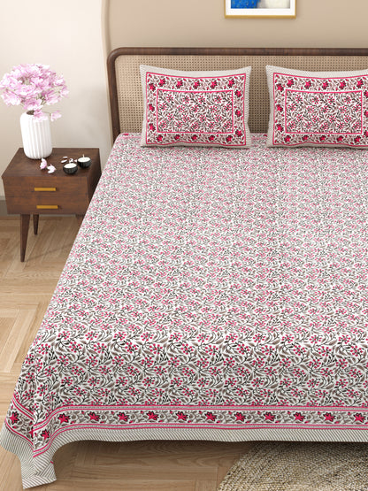 100% pure cotton jaipuri sanganari printed 98*108 king size Premium bedsheet with 2 Matching pillow covers