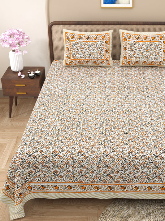 100% pure cotton jaipuri sanganari printed 98*108 king size Premium bedsheet with 2 Matching pillow covers