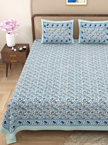 100% pure cotton jaipuri sanganari printed 98*108 king size Premium bedsheet with 2 Matching pillow covers