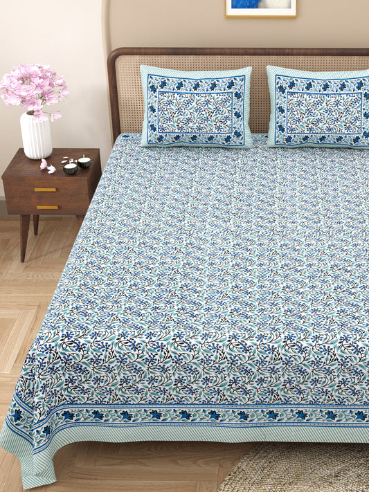 100% pure cotton jaipuri sanganari printed 98*108 king size Premium bedsheet with 2 Matching pillow covers