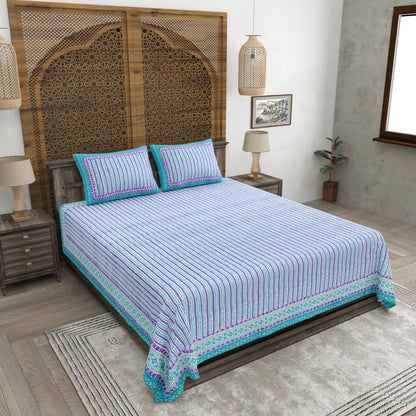 100% pure cotton jaipuri sanganari printed 98*108 king size Premium bedsheet with 2 Matching pillow covers