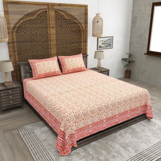 100% pure cotton (Size 98*108) jaipuri sanganari printed Super king Premium badsheet with 2 Matching pillow covers