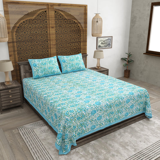 100% pure cotton jaipuri sanganari printed 98*108 king size Premium bedsheet with 2 Matching pillow covers
